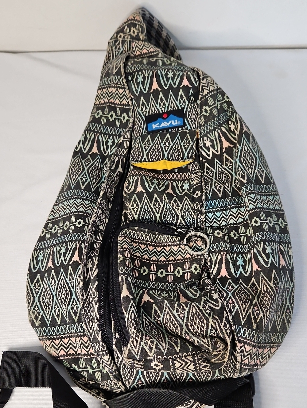 Kavu Black Sling Bag with Geometric Print